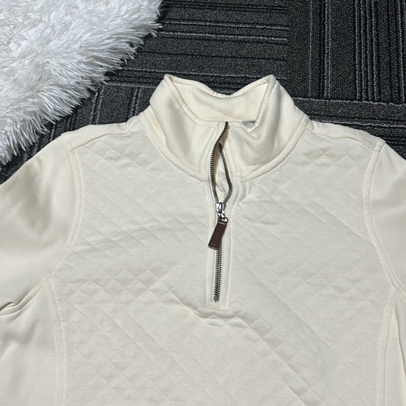 L.L. Bean Quilted Pullover Long Sleeve 1/4 Zip Cream Top Women’s Size Medium - Picture 3 of 16
